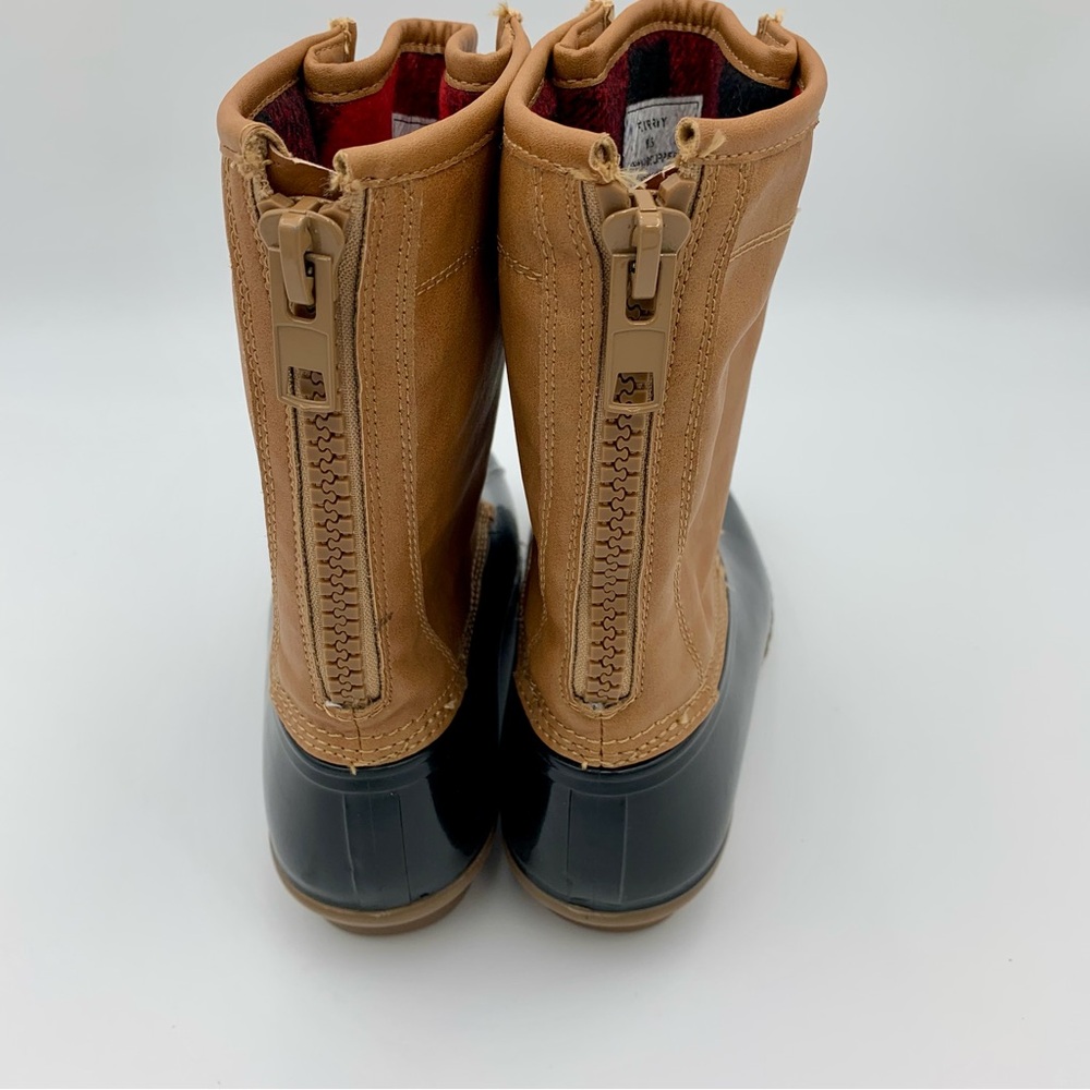 Madden Girl Flurry Duck Rain Boot Tan Black Women Sz 6.5 Fleece Plaid Lining EUC - Picture 6 of 14